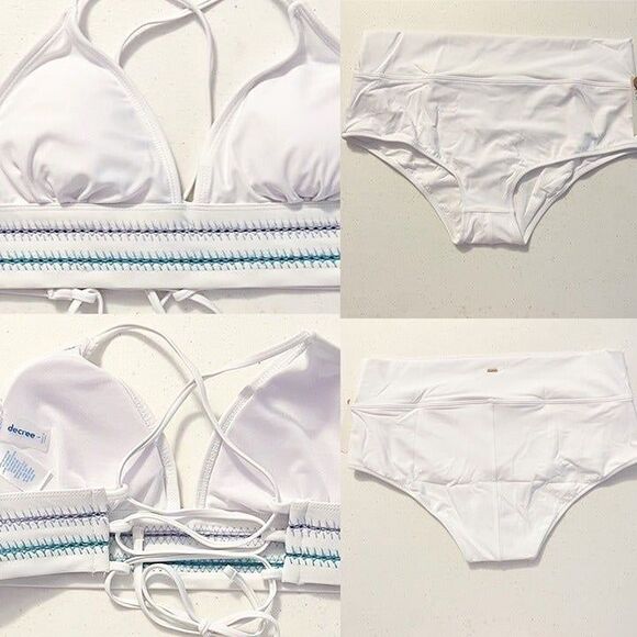Pink Victoria's Secret NWT Sz L White Bottom Decree Triangle Bikini Top Sz L - Picture 1 of 7